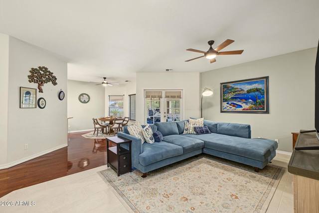 Family room with sectional sofa open to the kitchen