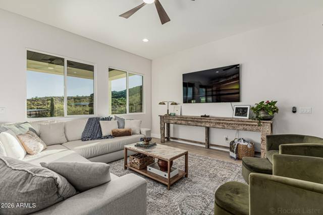 Great room, open to the kitchen and dining